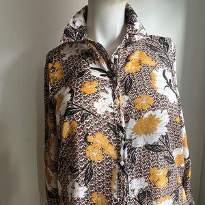 Zara Yellow and White Floral Button Down Shirt